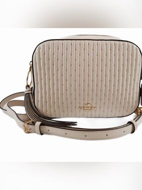 Coach Camera Bag With Quilting & Rivets Crossbody Style 76083 Ivory/Chalk